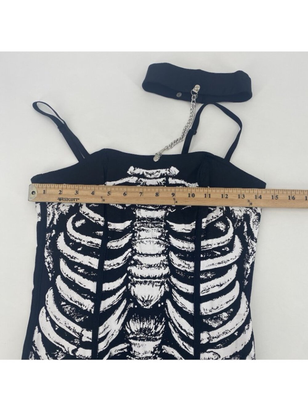 lip service Size M Black Corset Skeleton Grunge With Choker Necklace Y2K Goth - Picture 7 of 15